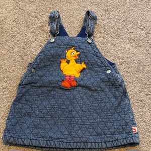 Vintage Sesame Street Big Bird Denim Overall Dress Size 4T